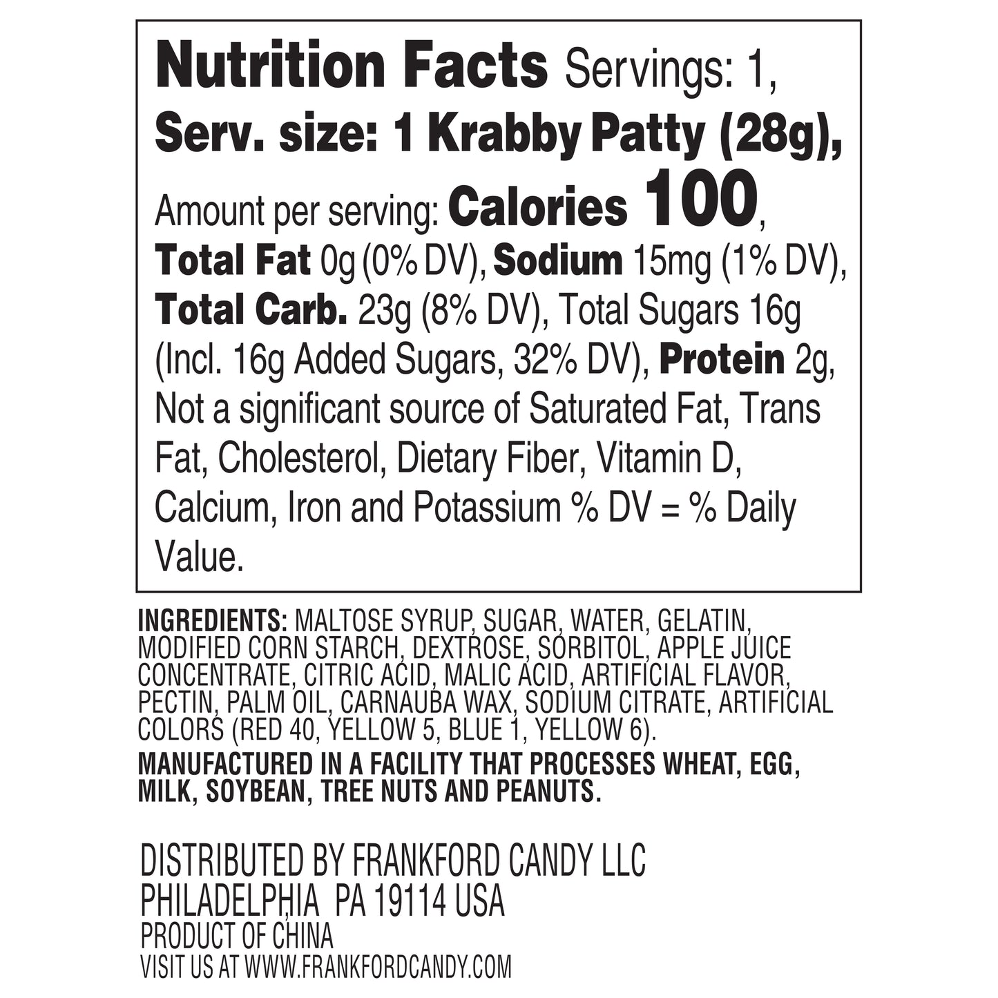 nutrition facts and ingredients