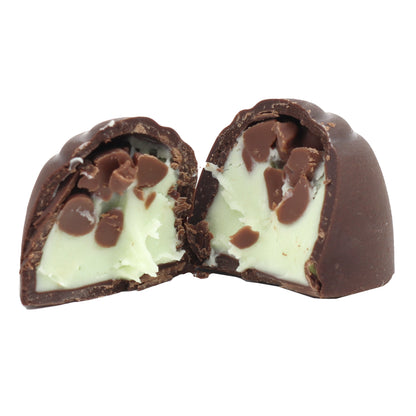 Individual mint chocolate chip  flavor split open