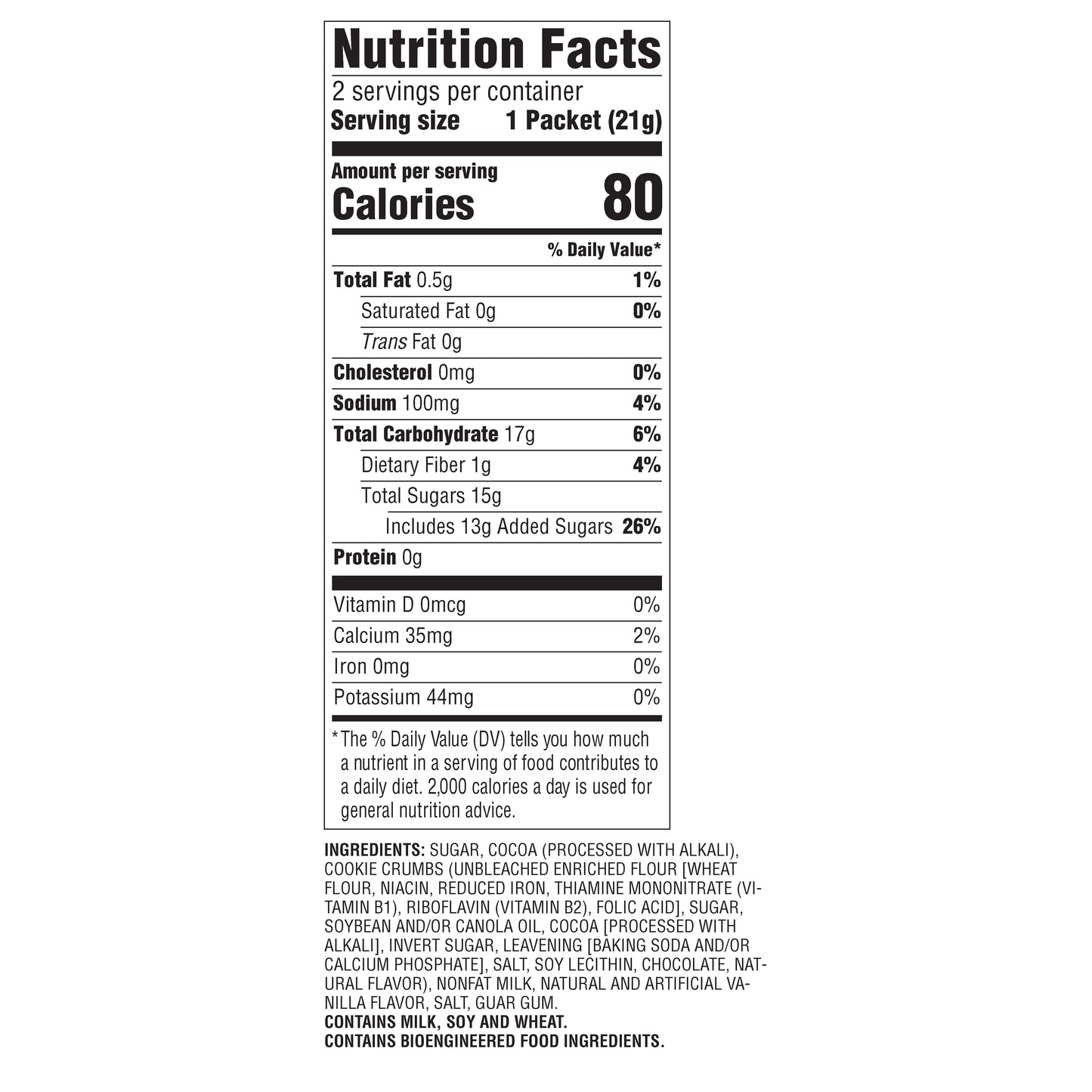 Nutrition facts for hot cocoa mix