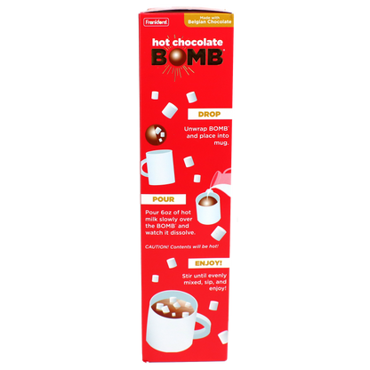 Side of packaging which explains how to use the hot cocoa bombs 