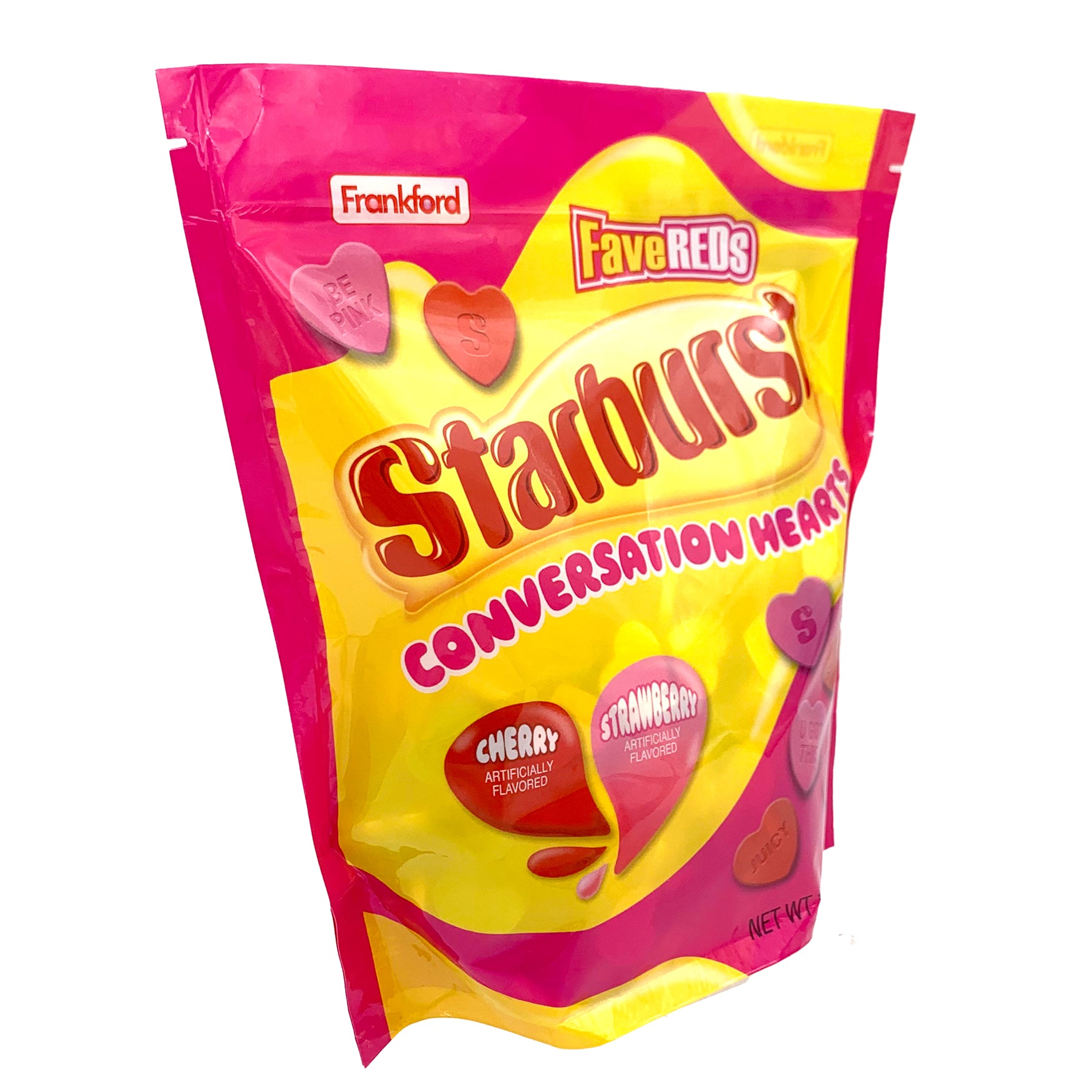 yellow and pink bag of starburst heart shaped hard candy