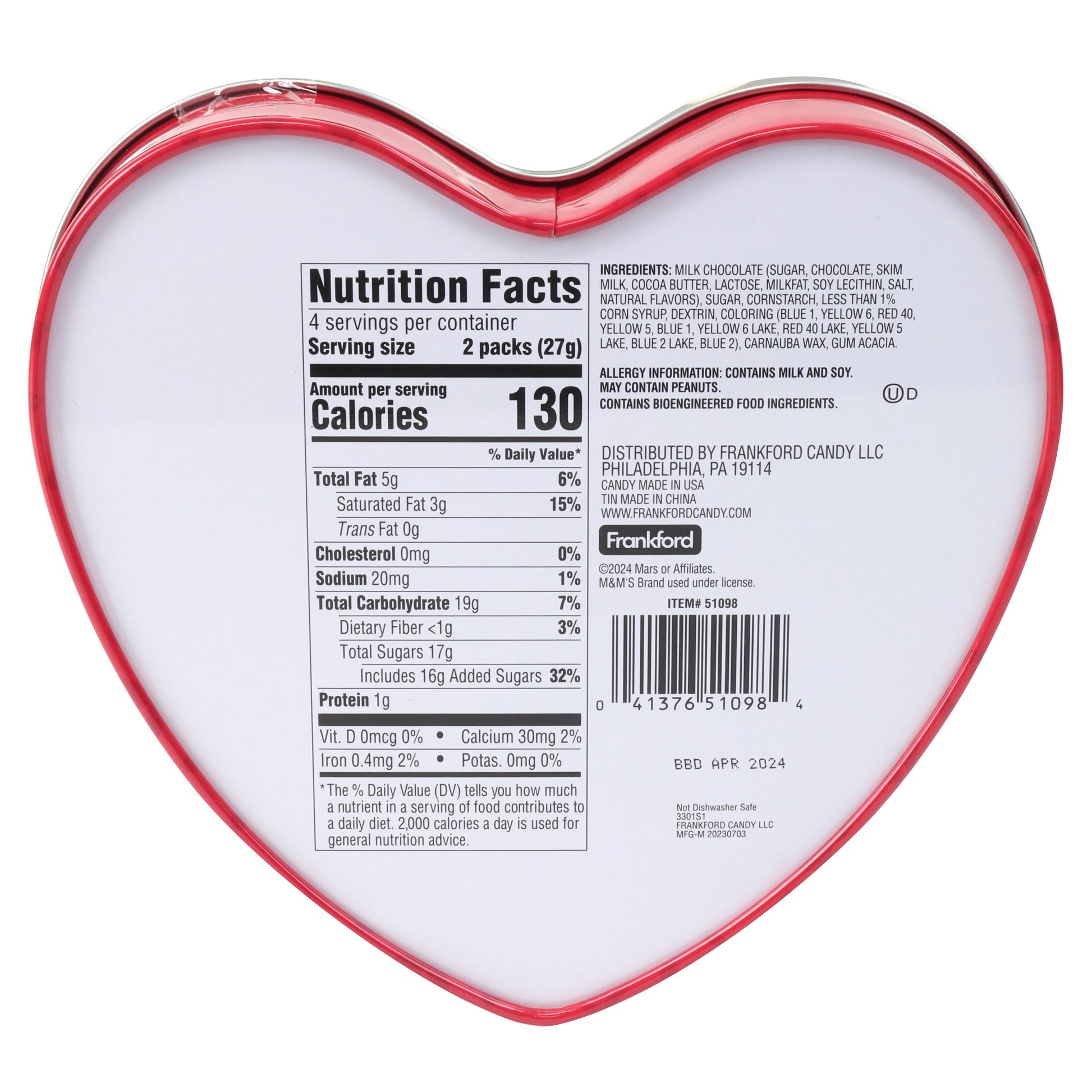 back of a heart shaped tin with nutrition label