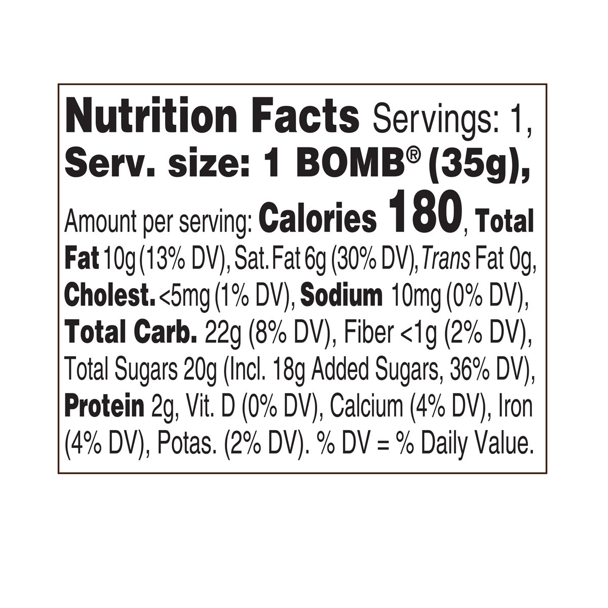 Nutrition Facts for football hot cocoa BOMB®