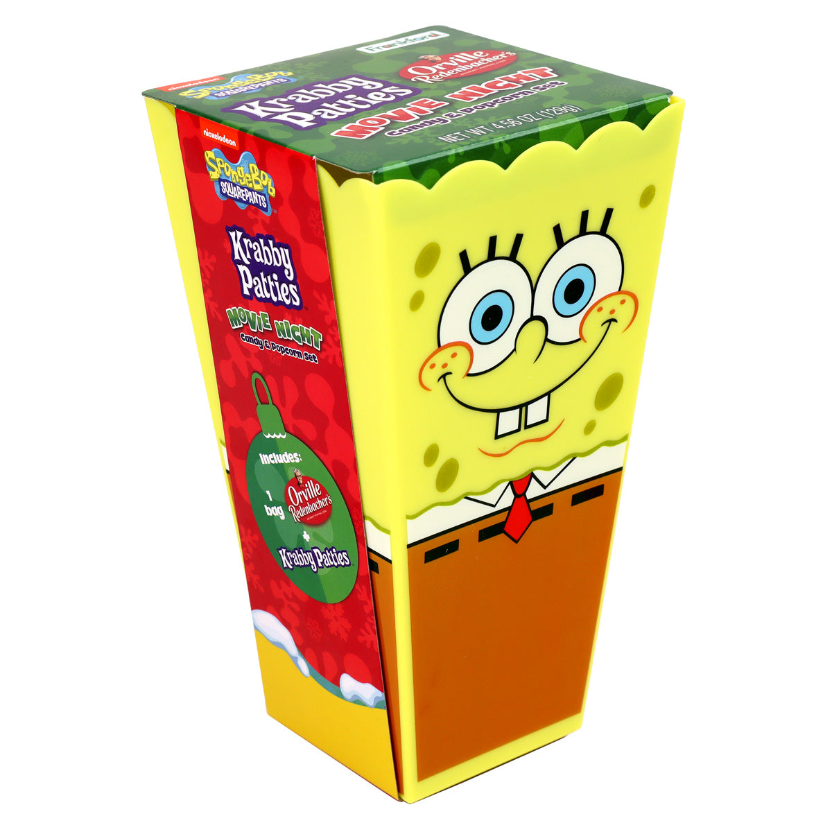 box that contains krabby patties and popcorn bag