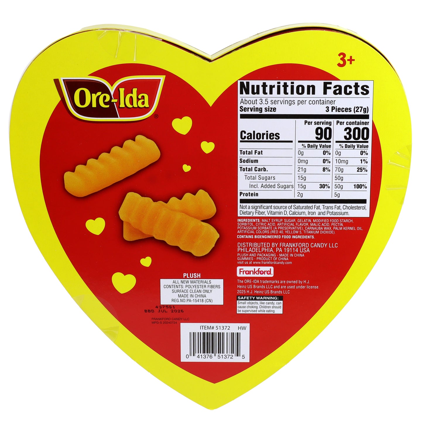 Back of heart box with nutrition facts and ingredients 