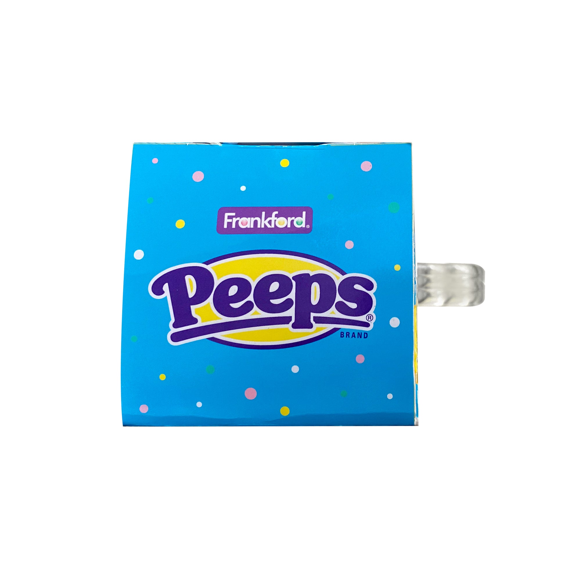 tops of a blue box with peeps logo