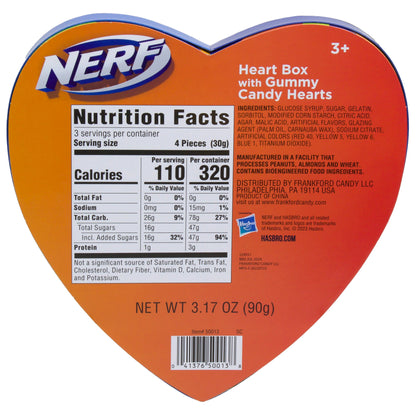 back of heart shaped box with nutrition facts and ingredients